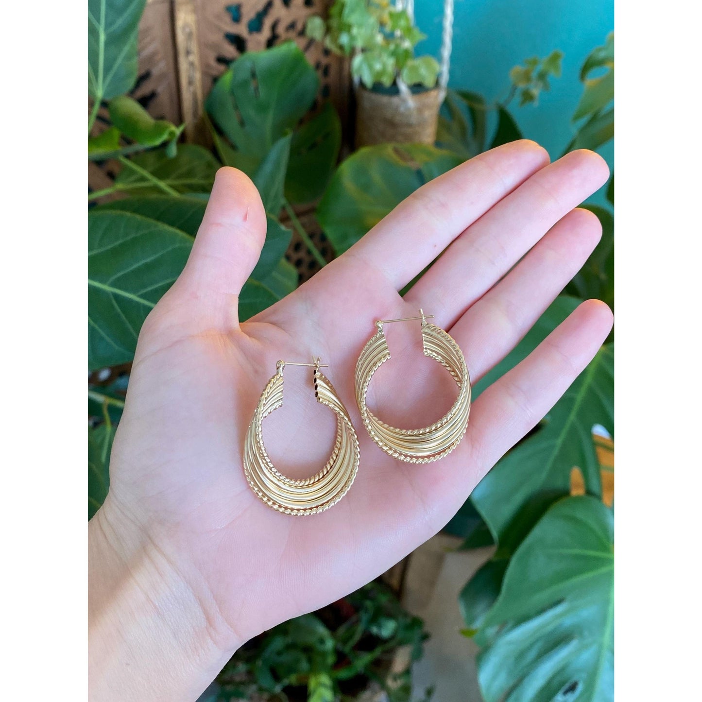 Vintage 14k Yellow Gold Large Layered Hoop Earrings