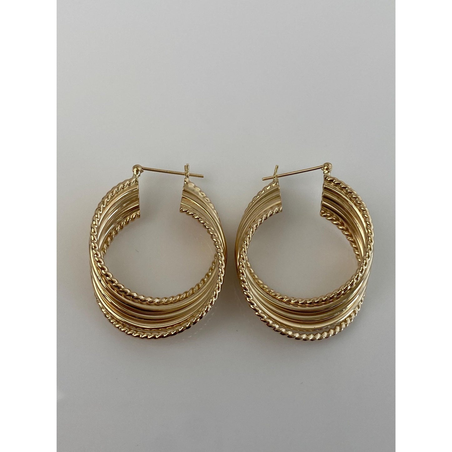 Vintage 14k Yellow Gold Large Layered Hoop Earrings