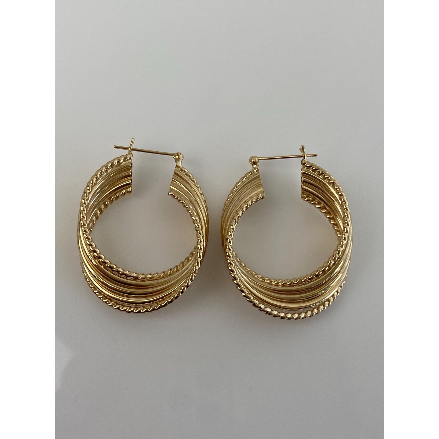 Vintage 14k Yellow Gold Large Layered Hoop Earrings