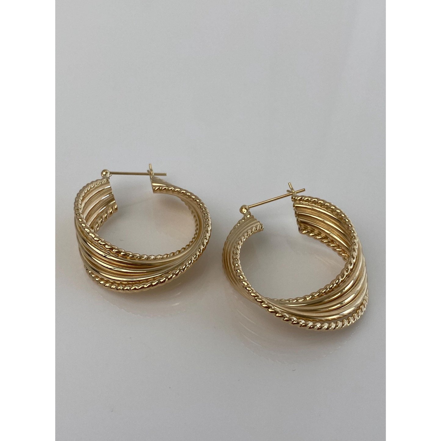Vintage 14k Yellow Gold Large Layered Hoop Earrings