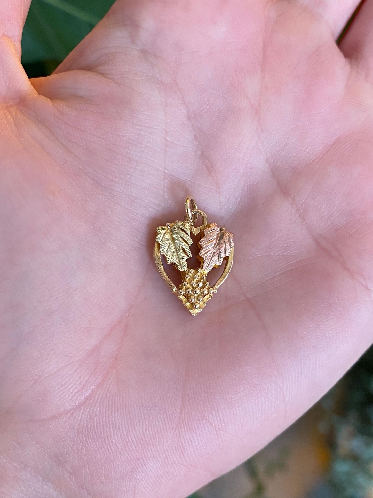Vintage Solid 10k Black Hills Gold Grape Leaves Charm
