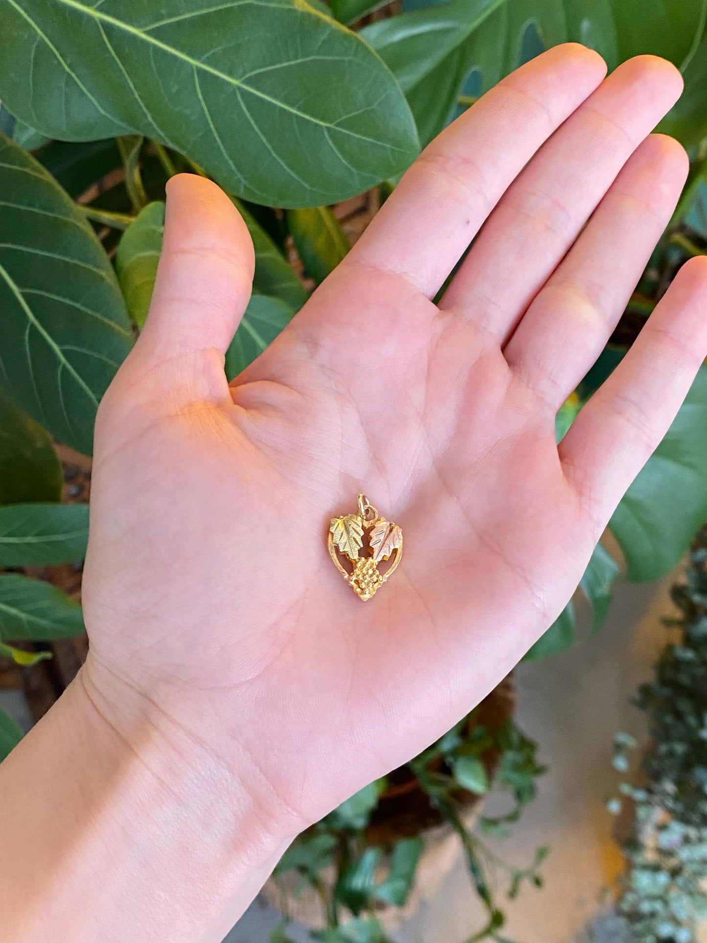 Vintage Solid 10k Black Hills Gold Grape Leaves Charm