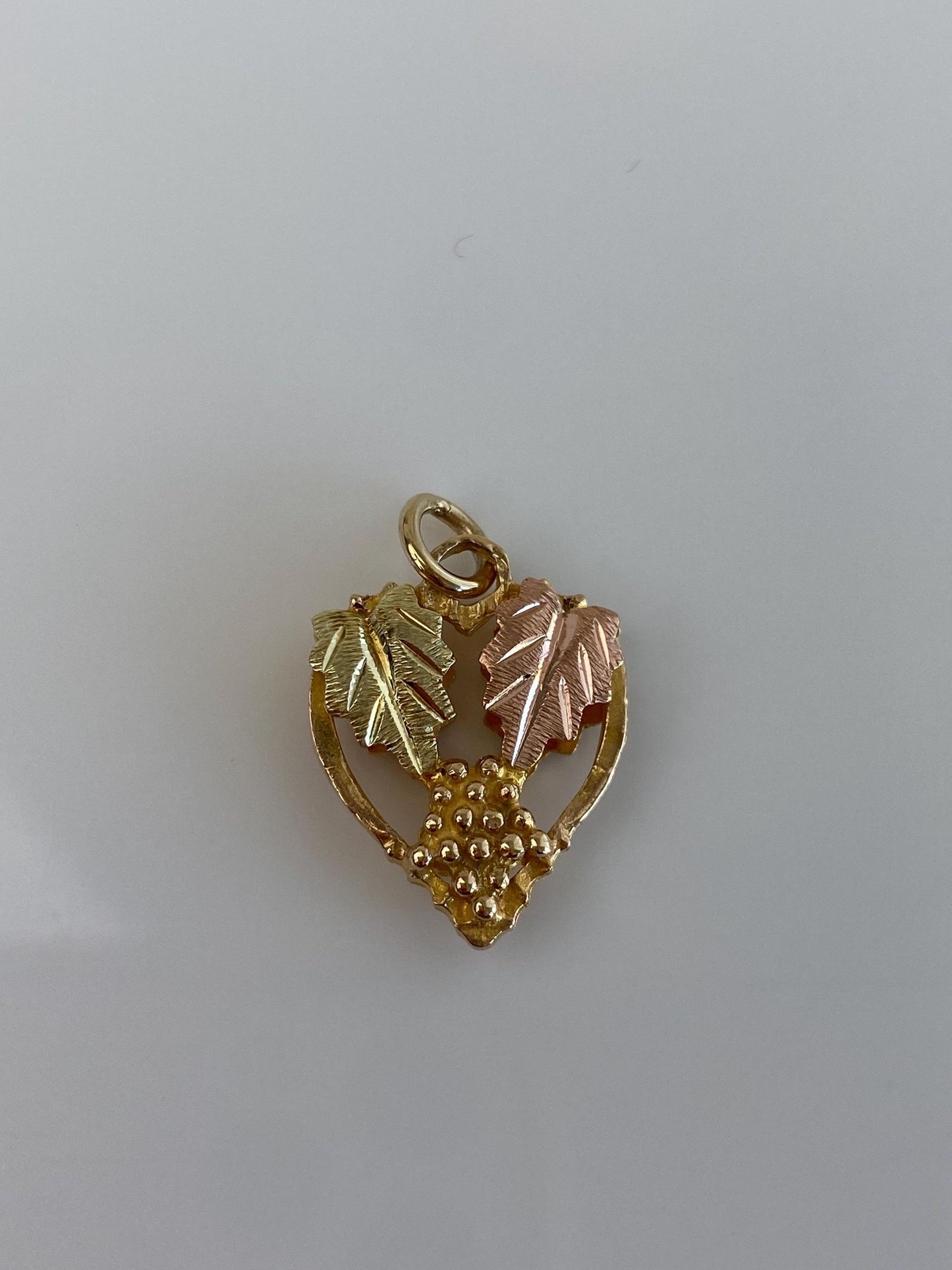 Vintage Solid 10k Black Hills Gold Grape Leaves Charm