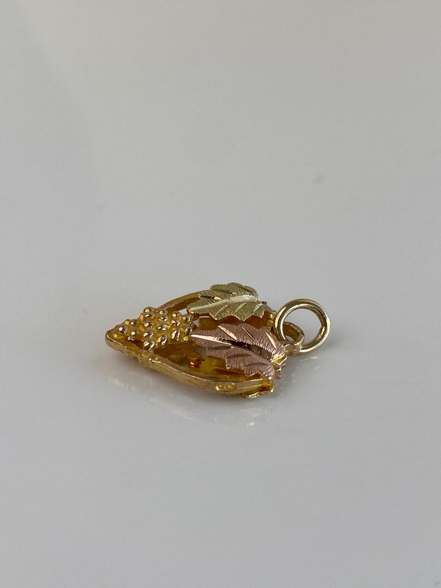 Vintage Solid 10k Black Hills Gold Grape Leaves Charm
