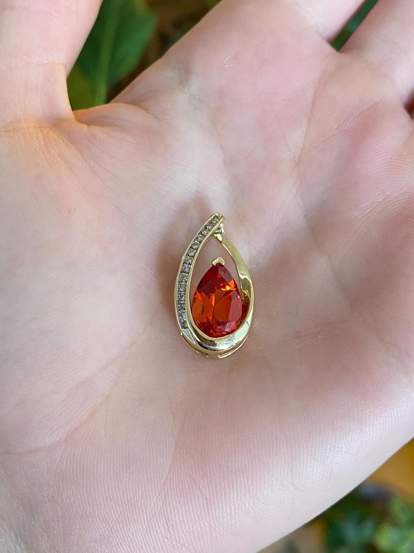 Vintage Solid 10k Yellow Gold Diamond Orange Sapphire Slide Charm