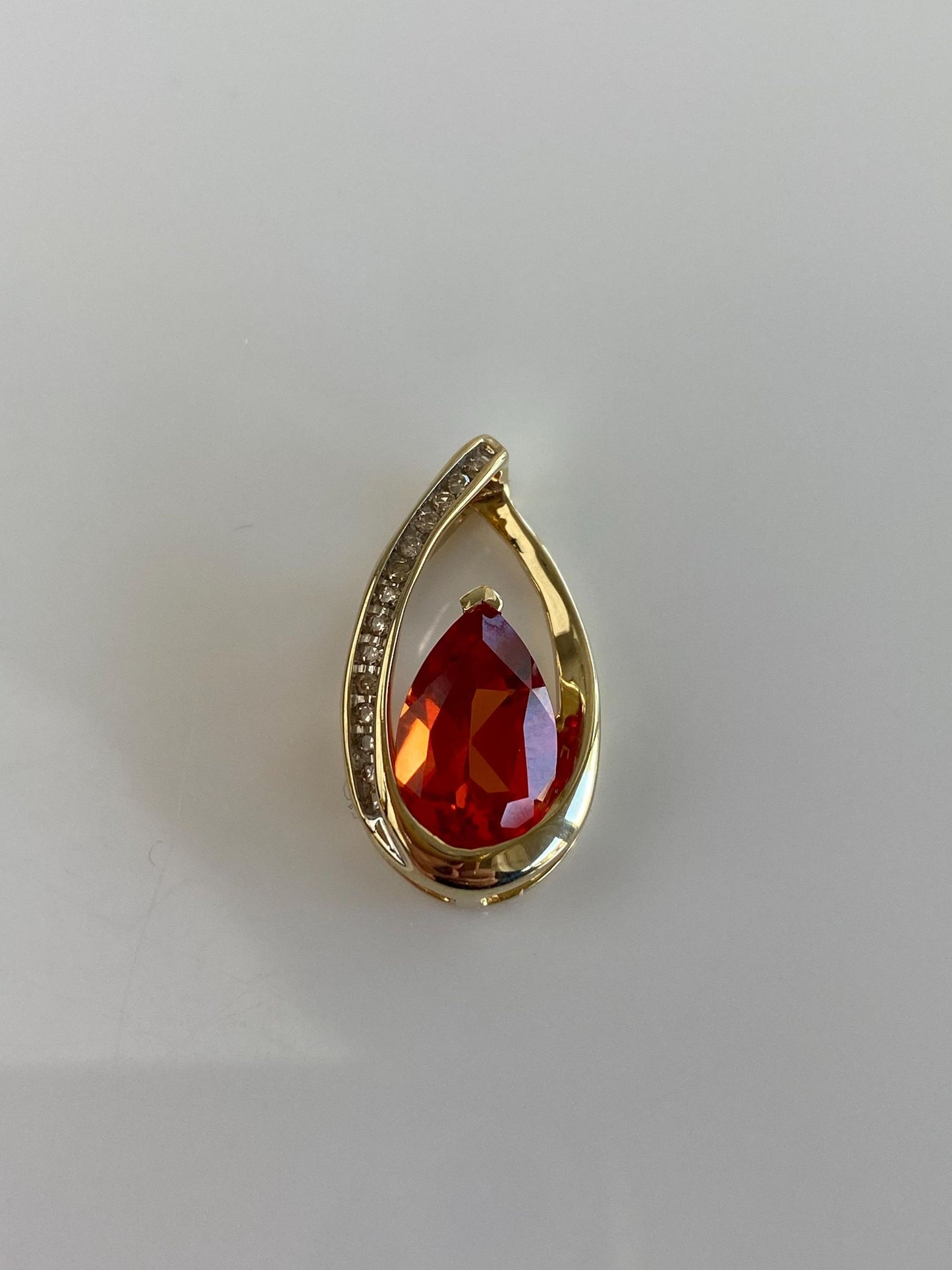 Vintage Solid 10k Yellow Gold Diamond Orange Sapphire Slide Charm