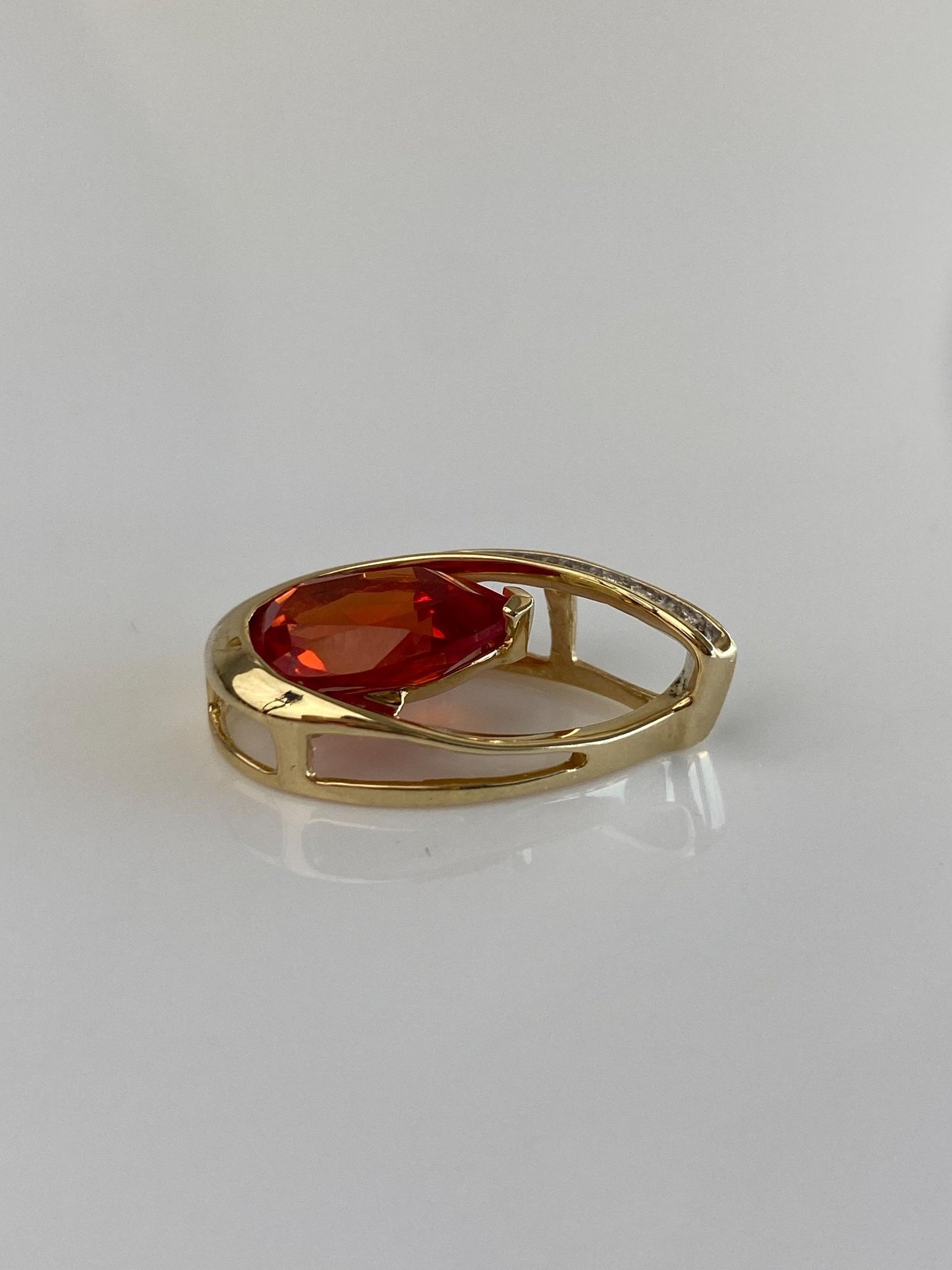 Vintage Solid 10k Yellow Gold Diamond Orange Sapphire Slide Charm