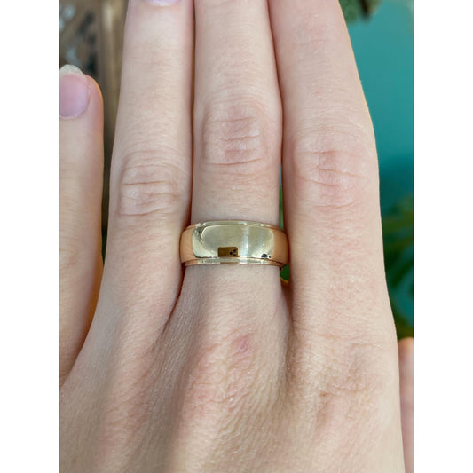 Vintage Solid 14k Yellow Gold Wide Lined Ring Band - Size 7.25