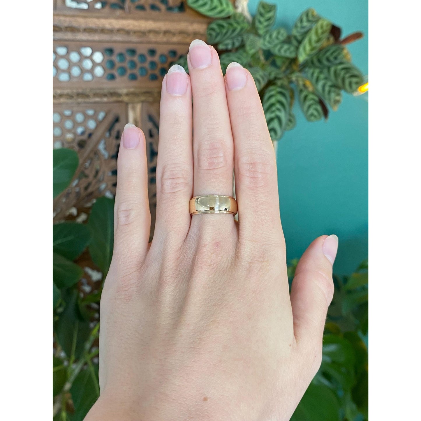 Vintage Solid 14k Yellow Gold Wide Lined Ring Band - Size 7.25