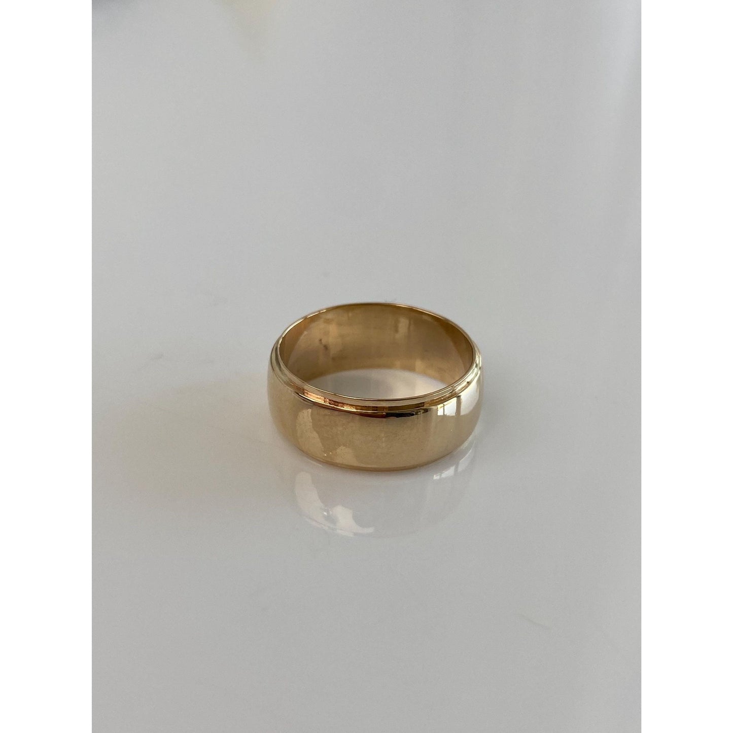 Vintage Solid 14k Yellow Gold Wide Lined Ring Band - Size 7.25