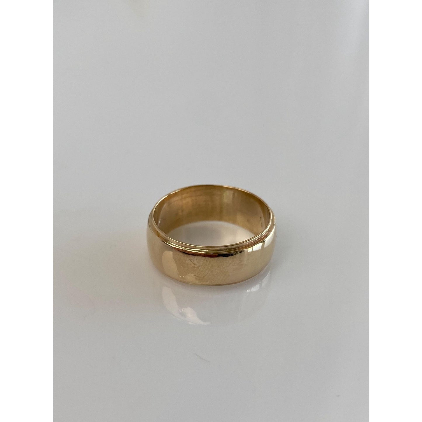 Vintage Solid 14k Yellow Gold Wide Lined Ring Band - Size 7.25