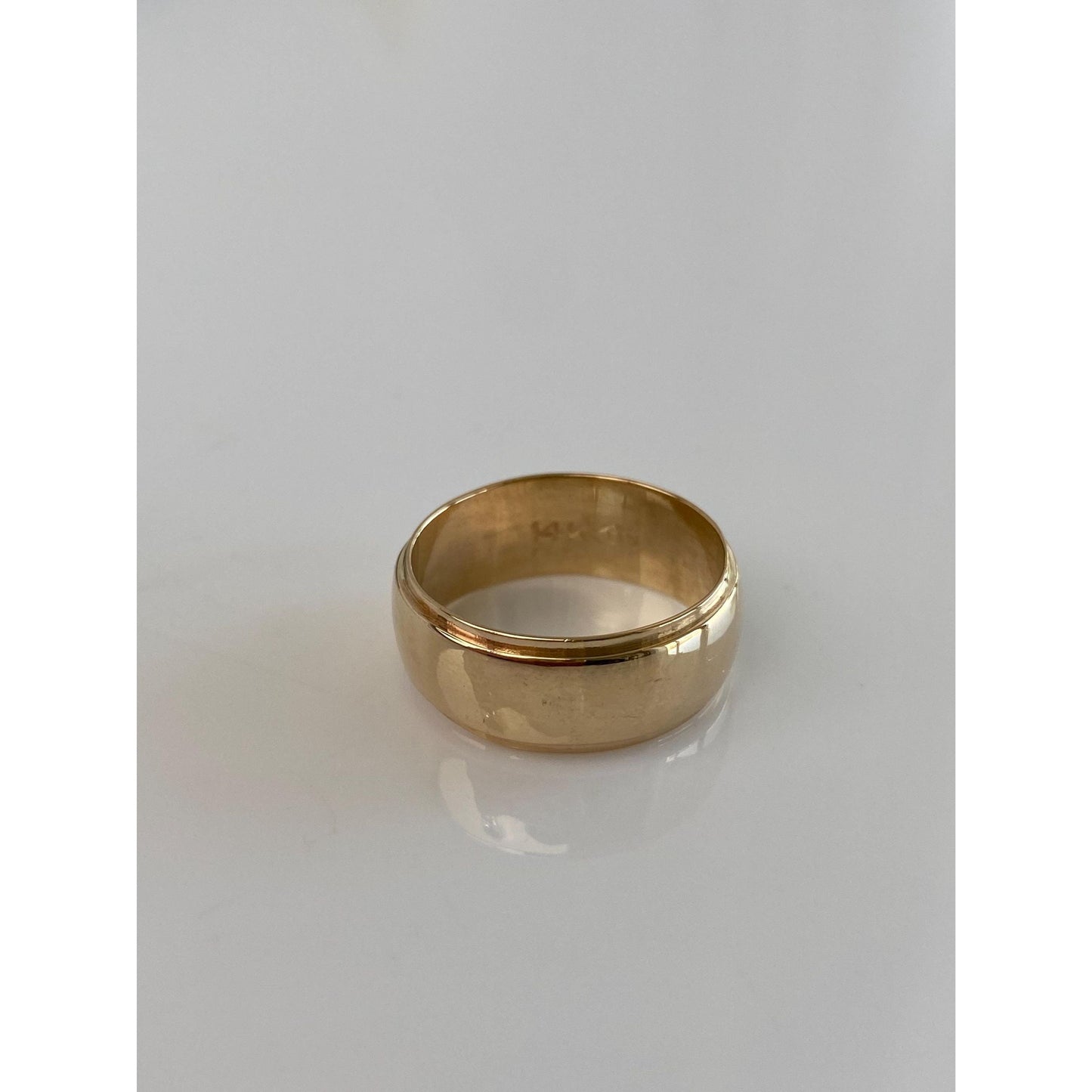 Vintage Solid 14k Yellow Gold Wide Lined Ring Band - Size 7.25