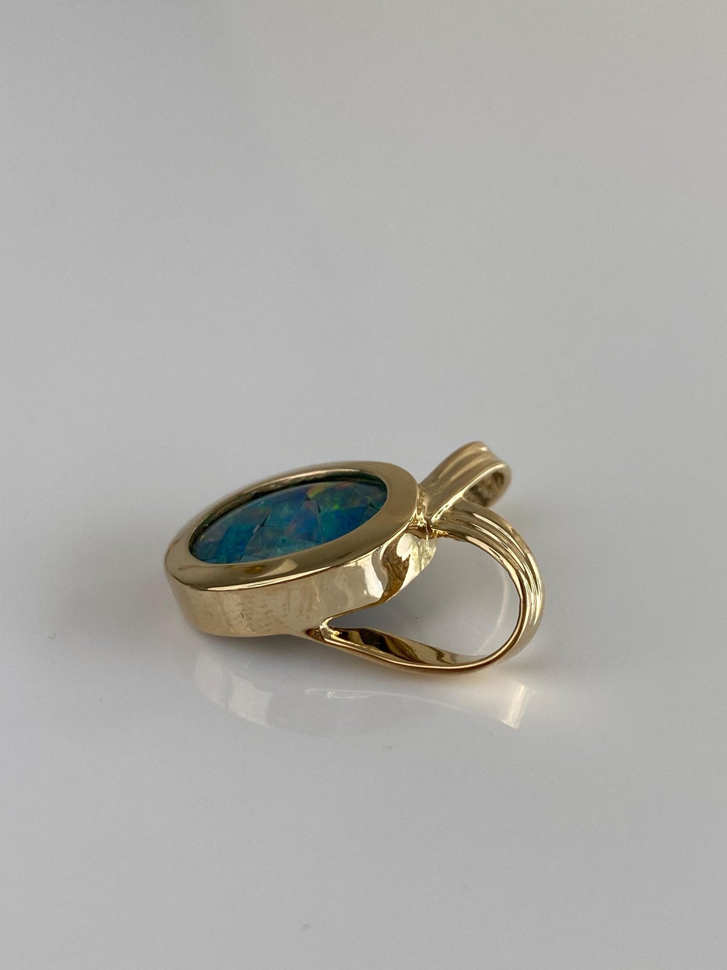 Vintage Solid 14k Yellow Gold Opal Mosaic Triplet Slide Charm