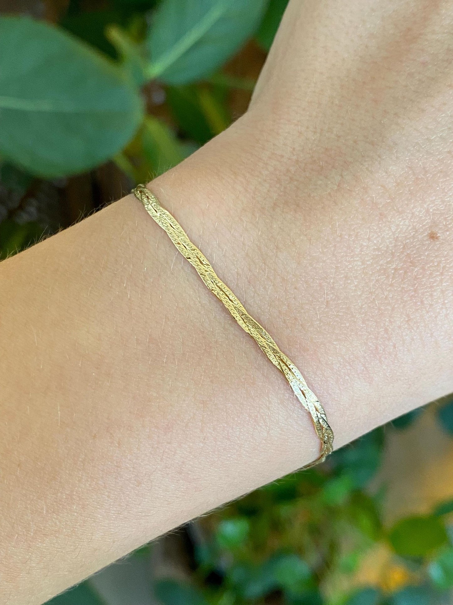 Vintage Solid 14k Yellow Gold Braided Flat Chain Bracelet - 7 inches