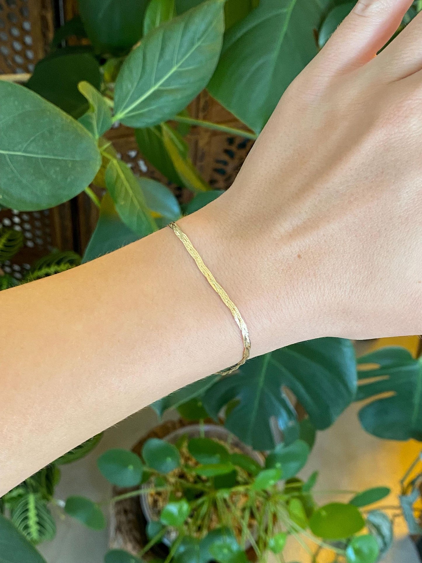 Vintage Solid 14k Yellow Gold Braided Flat Chain Bracelet - 7 inches