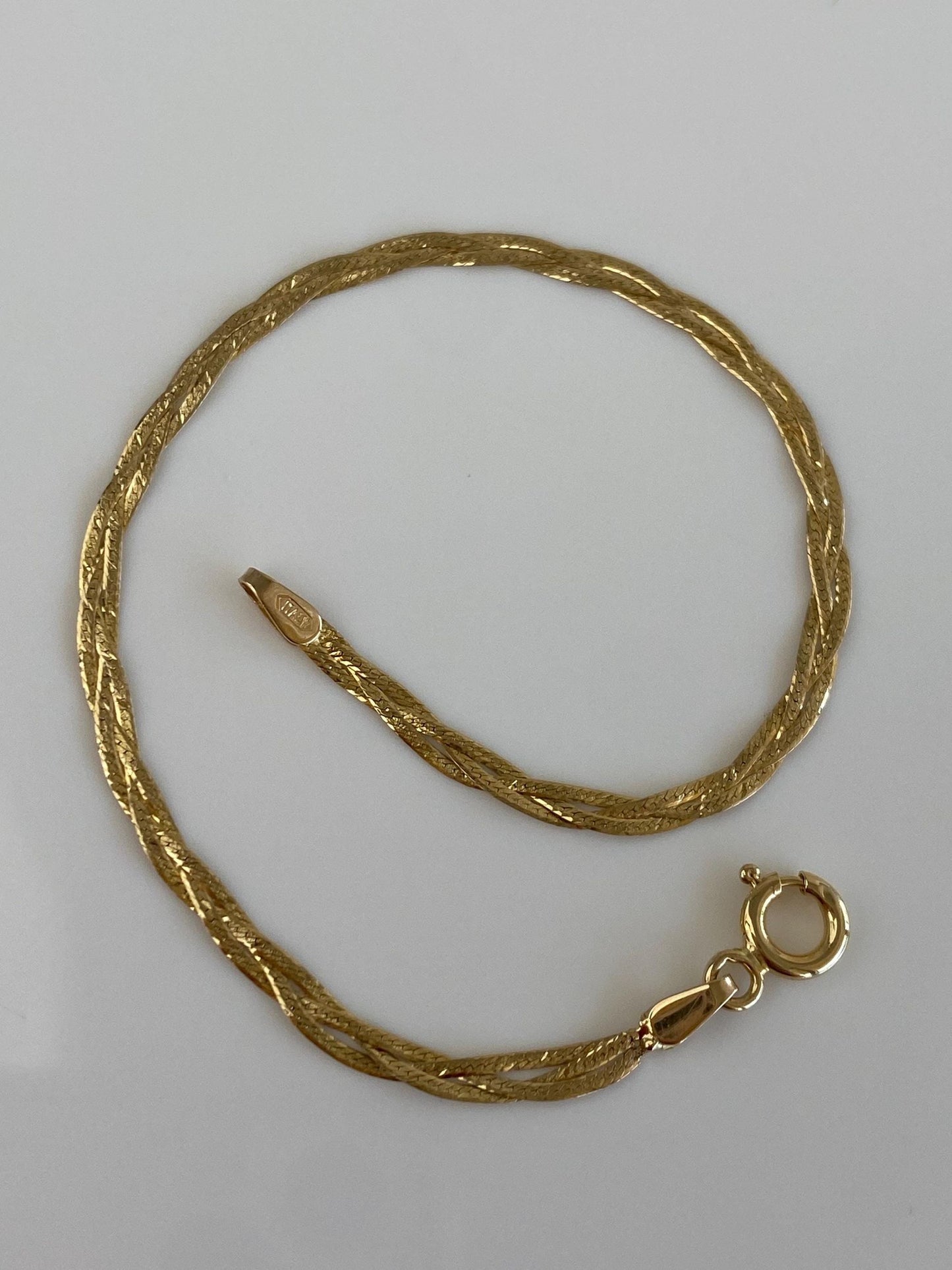 Vintage Solid 14k Yellow Gold Braided Flat Chain Bracelet - 7 inches