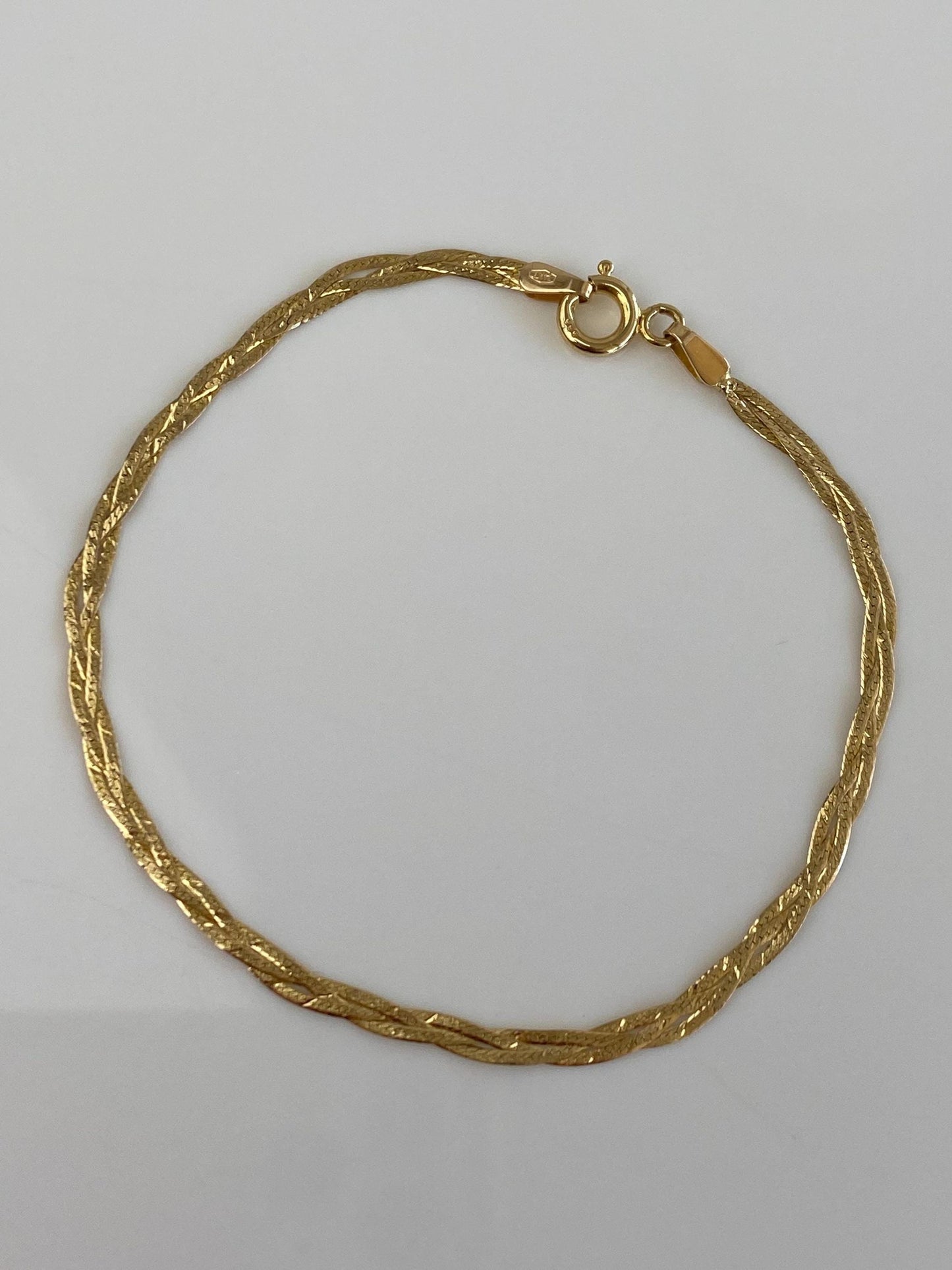 Vintage Solid 14k Yellow Gold Braided Flat Chain Bracelet - 7 inches