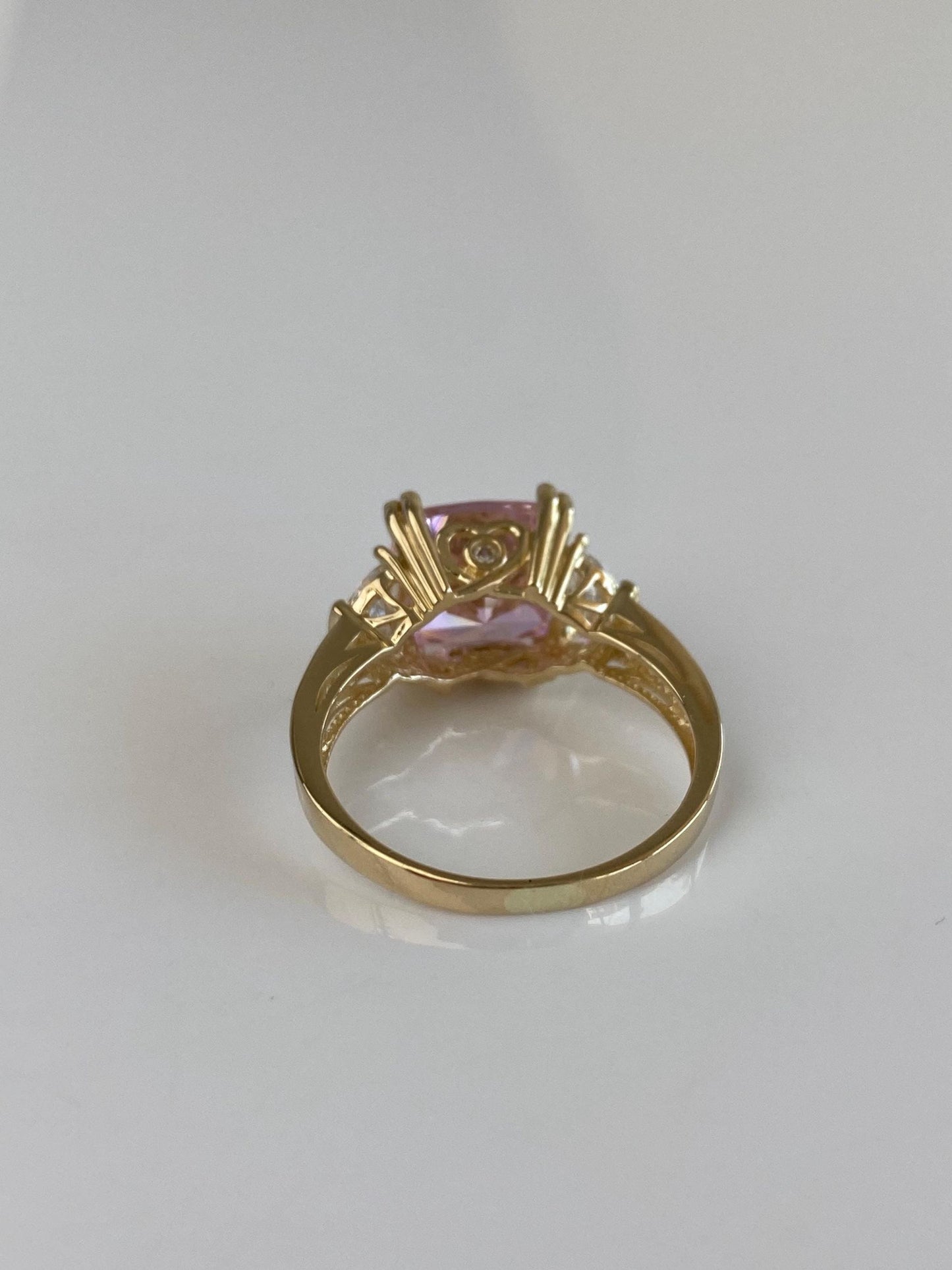 Vintage Solid 14k Yellow Gold Pink & Clear Cubic Zirconia Ring - Size 8
