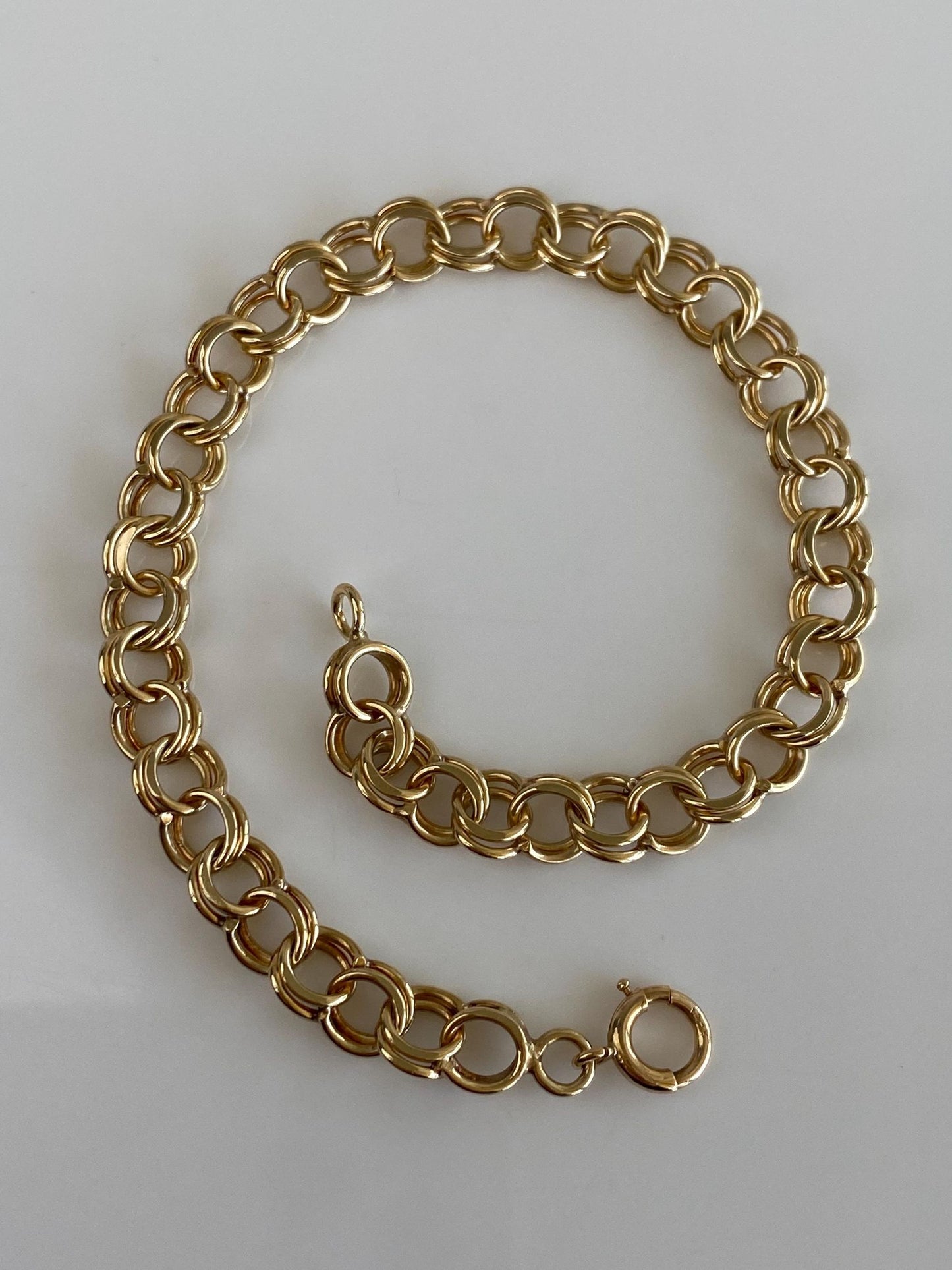 Vintage Solid 14k Yellow Gold Double Link Charm Bracelet - 7 inches