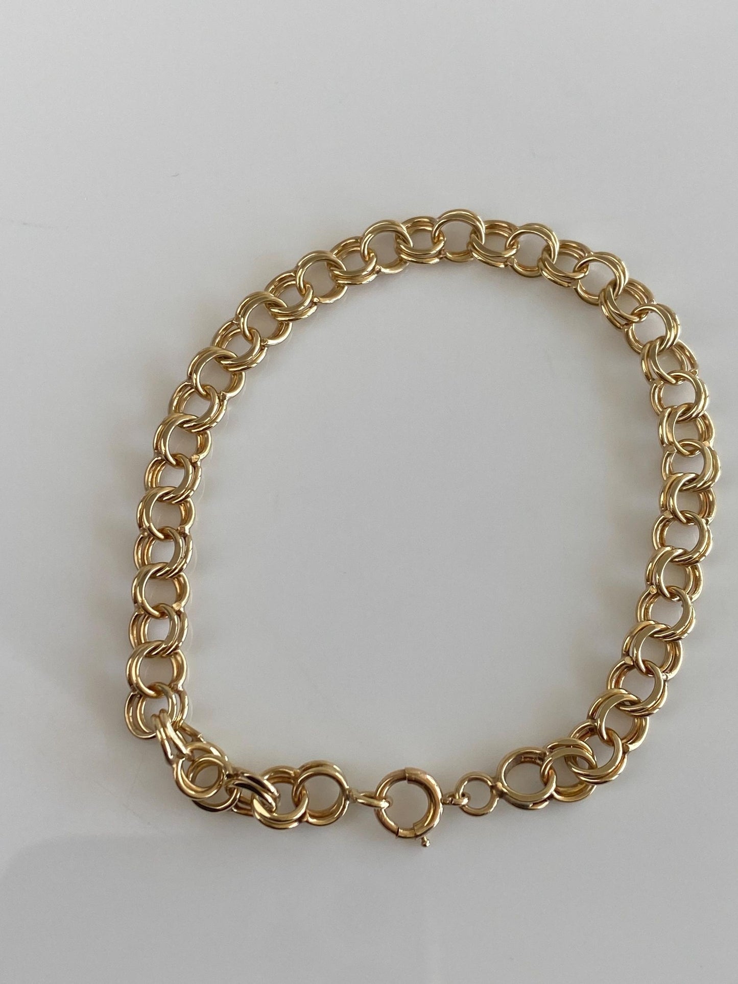 Vintage Solid 14k Yellow Gold Double Link Charm Bracelet - 7 inches