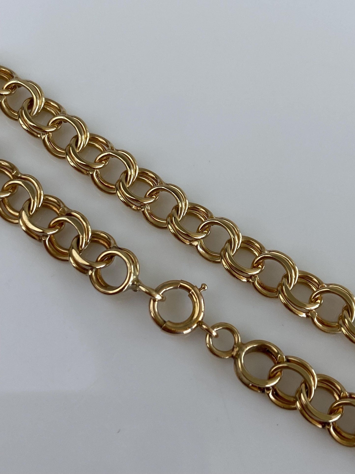 Vintage Solid 14k Yellow Gold Double Link Charm Bracelet - 7 inches