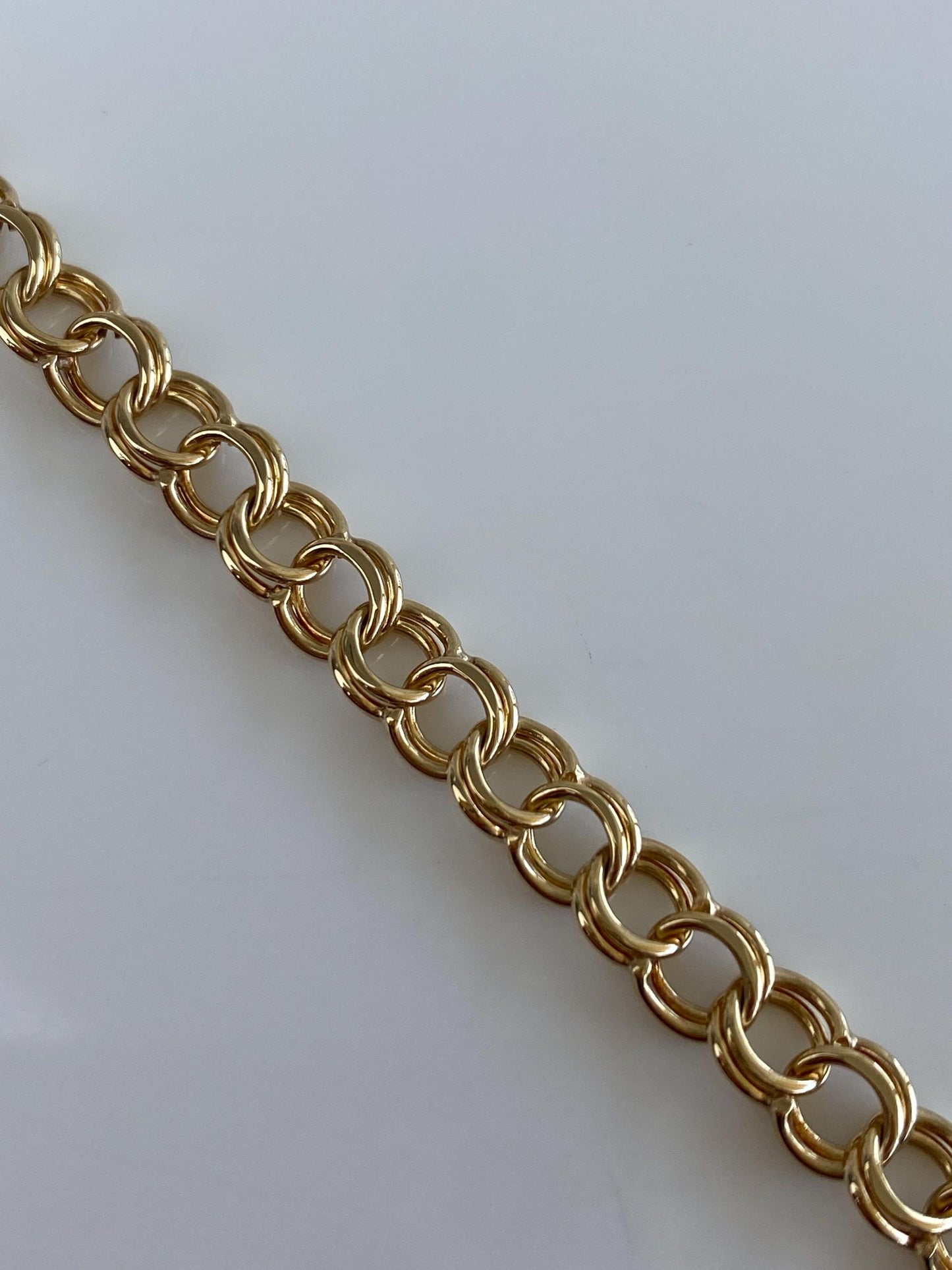 Vintage Solid 14k Yellow Gold Double Link Charm Bracelet - 7 inches