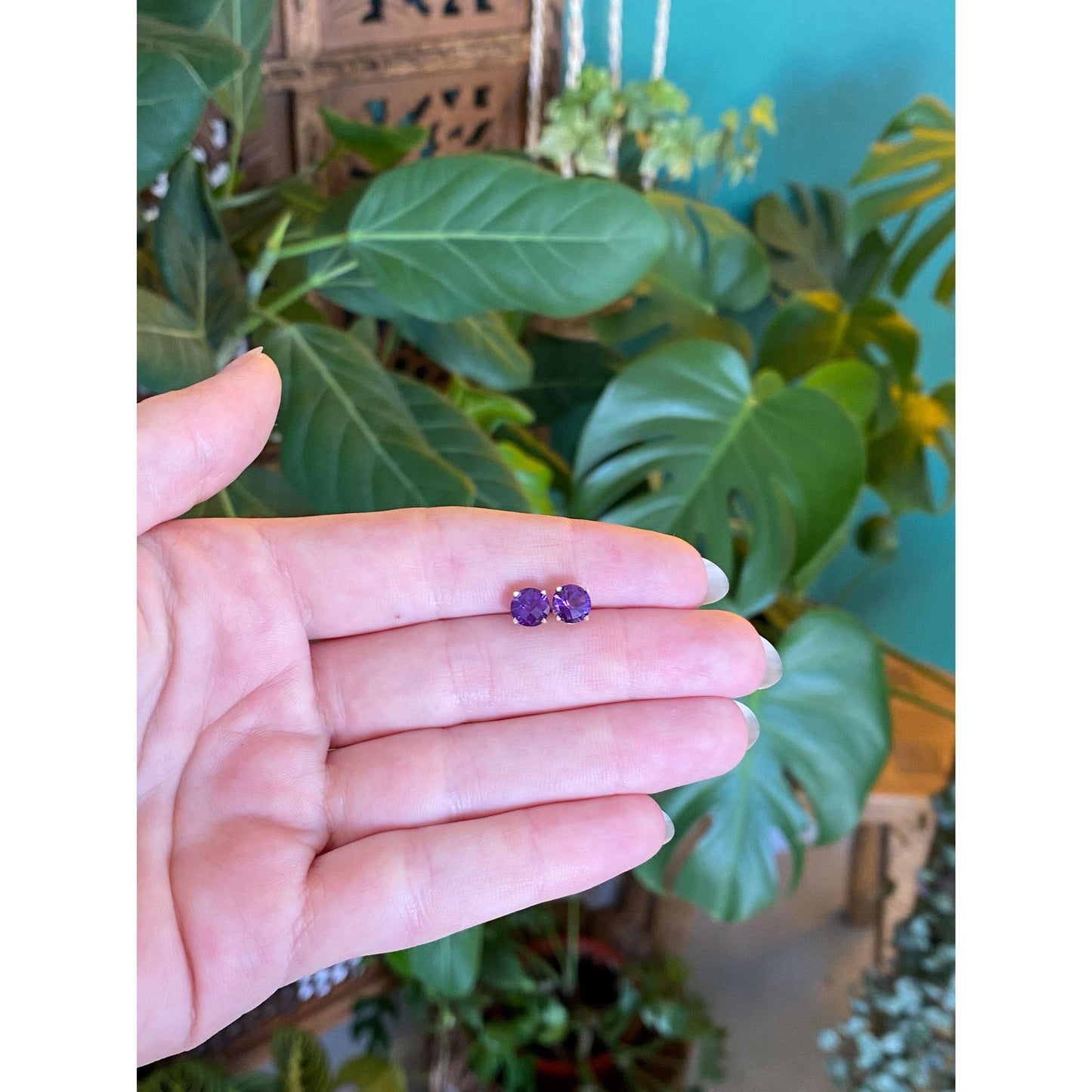 Vintage Solid 14k Yellow Gold Amethyst Stud Earrings