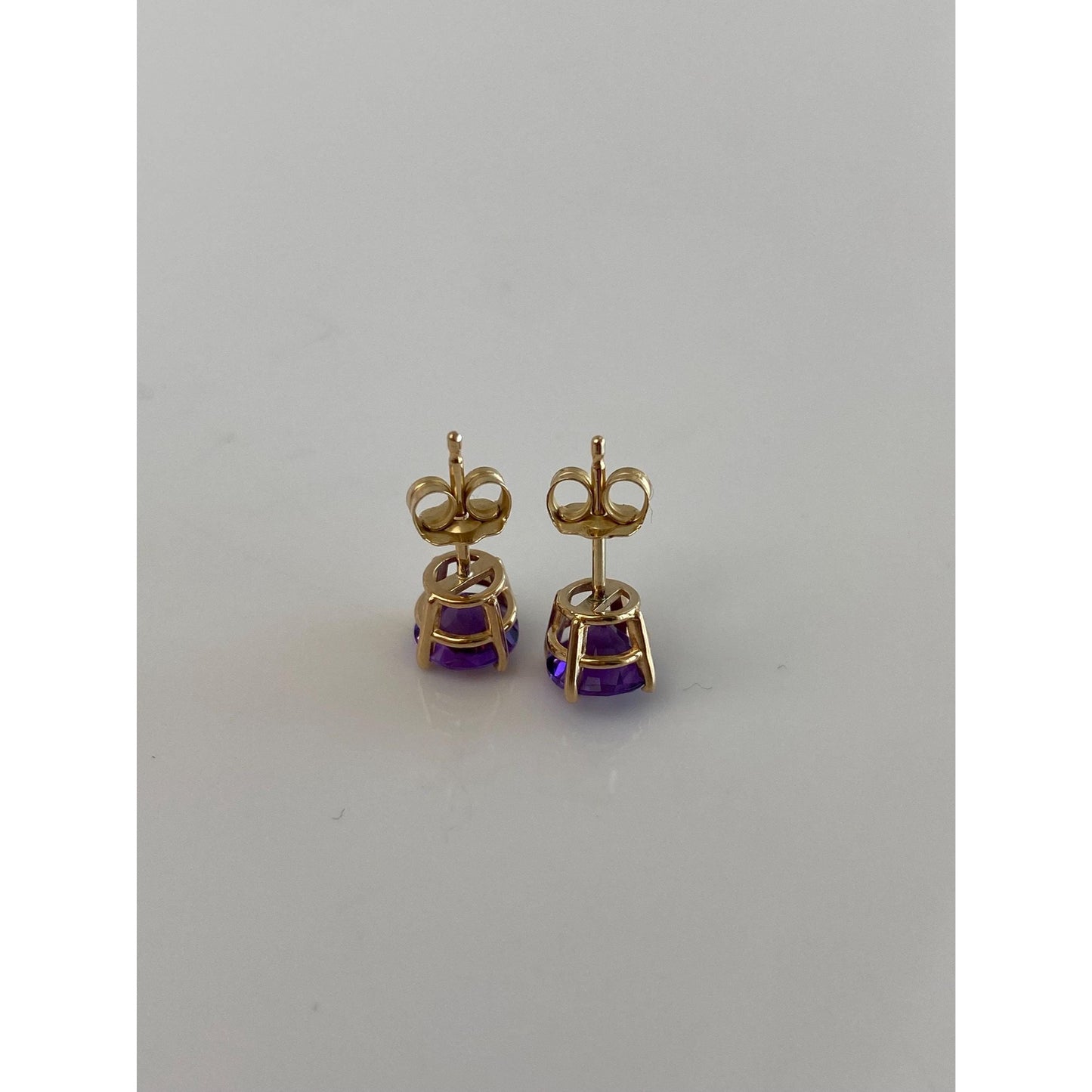 Vintage Solid 14k Yellow Gold Amethyst Stud Earrings