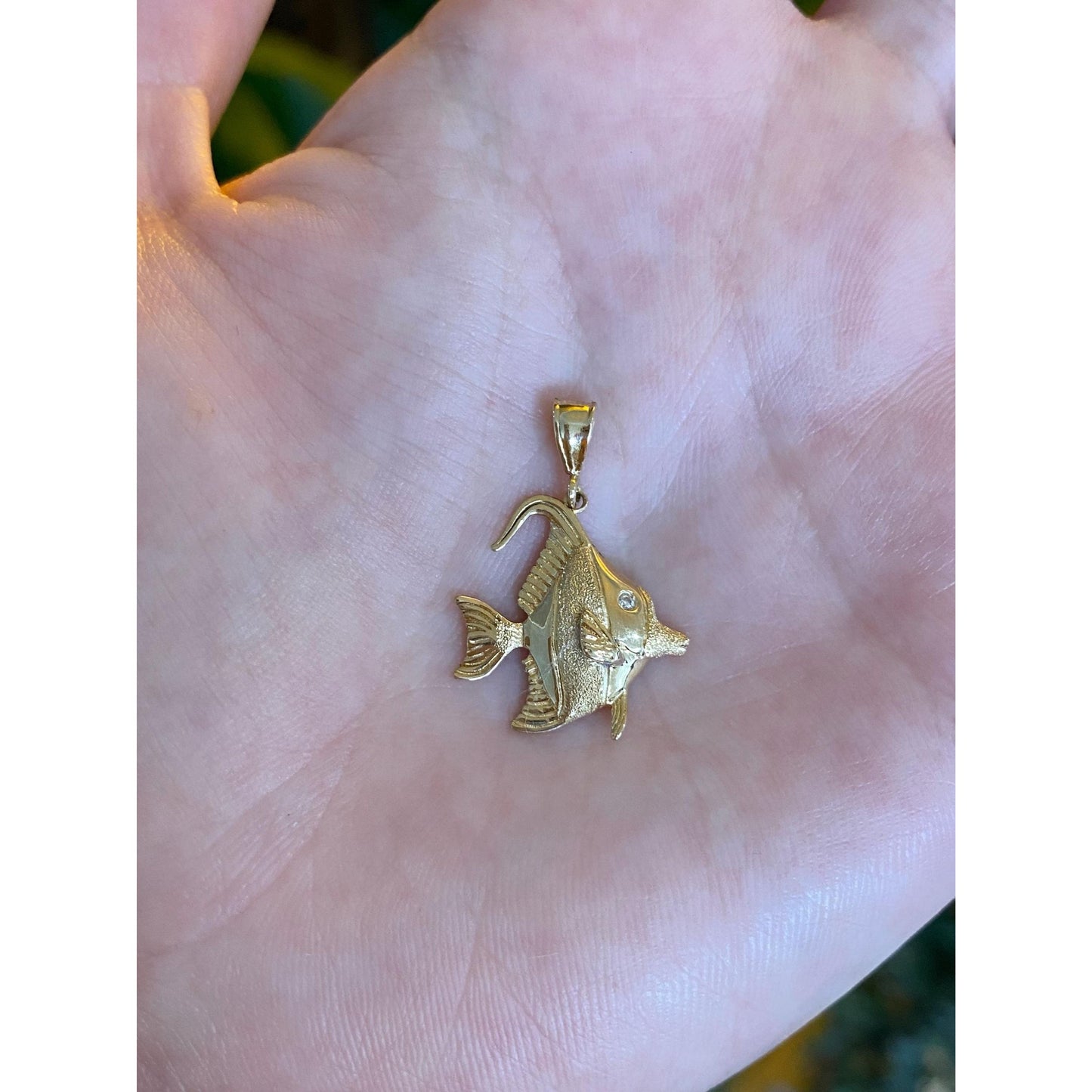 Vintage Solid 14k Yellow Gold Diamond Fish Charm