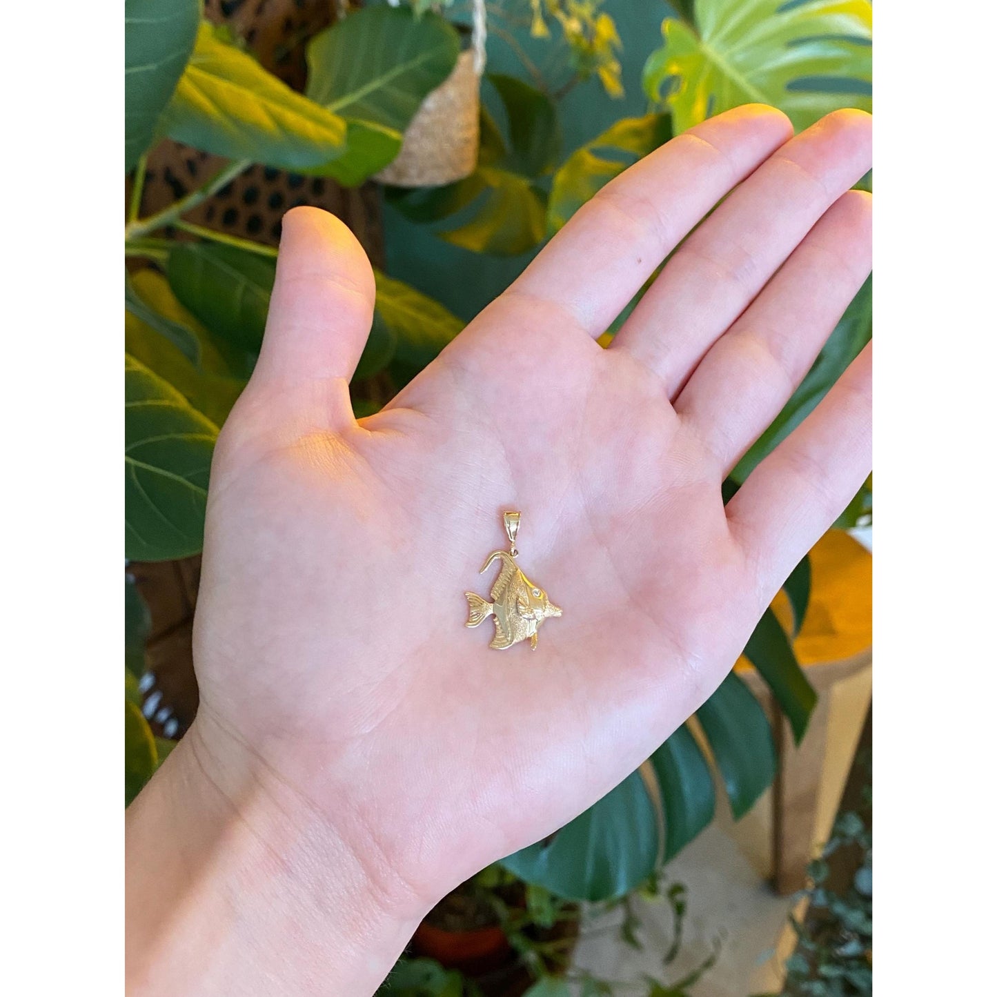 Vintage Solid 14k Yellow Gold Diamond Fish Charm