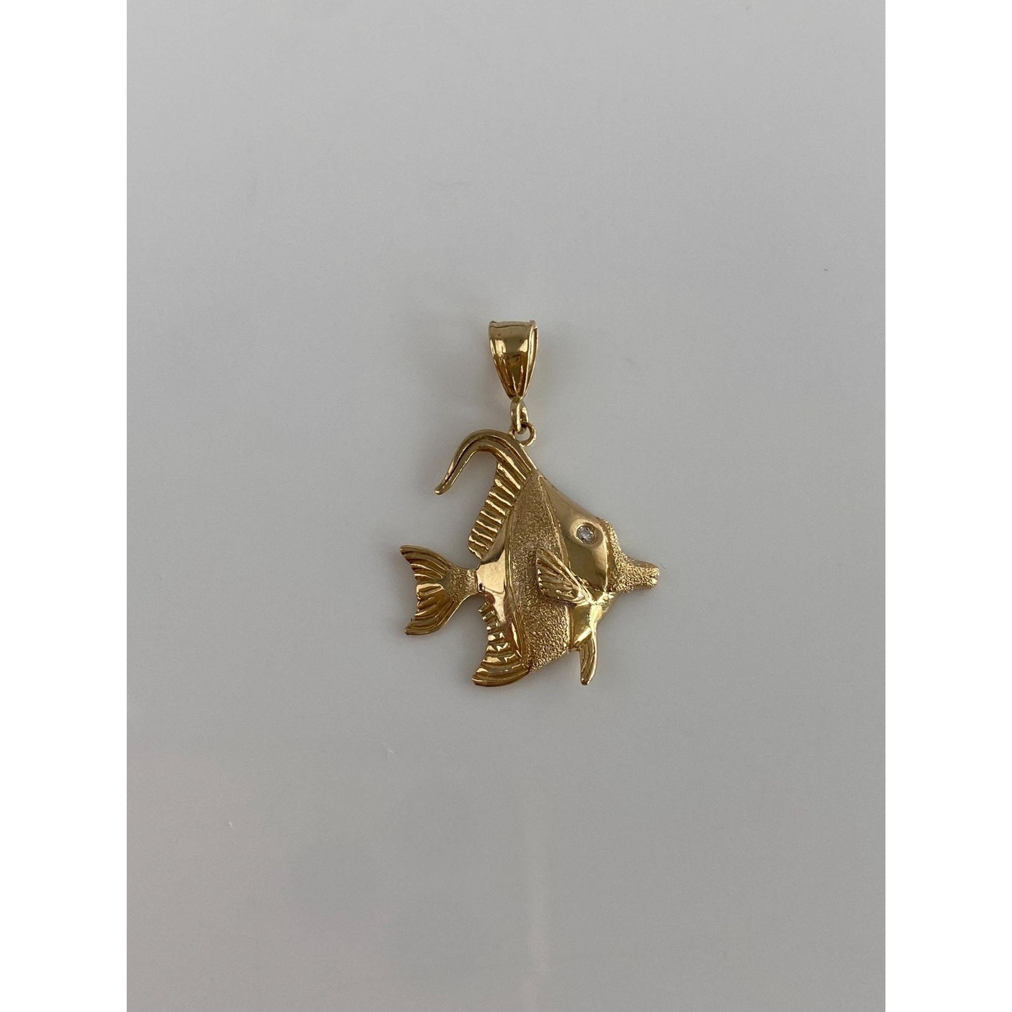 Vintage Solid 14k Yellow Gold Diamond Fish Charm
