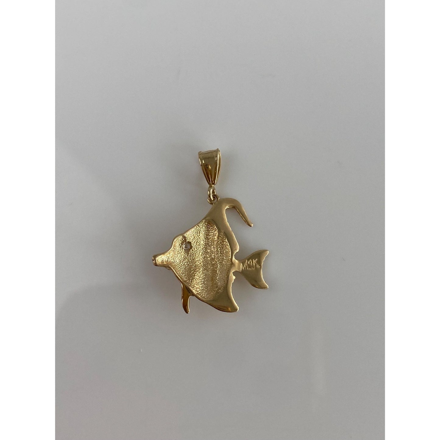 Vintage Solid 14k Yellow Gold Diamond Fish Charm