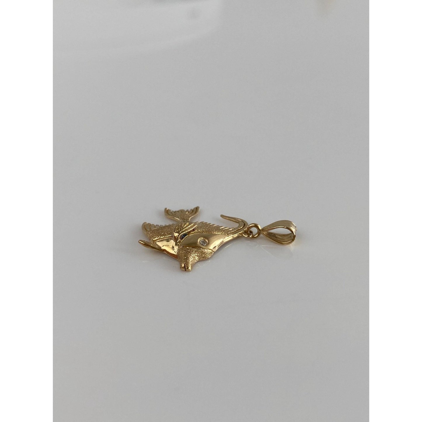 Vintage Solid 14k Yellow Gold Diamond Fish Charm