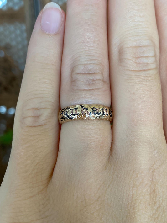 Vintage Solid 14k Yellow Gold Enamel Floral 'Kukana' Ring Band - Size 5.5