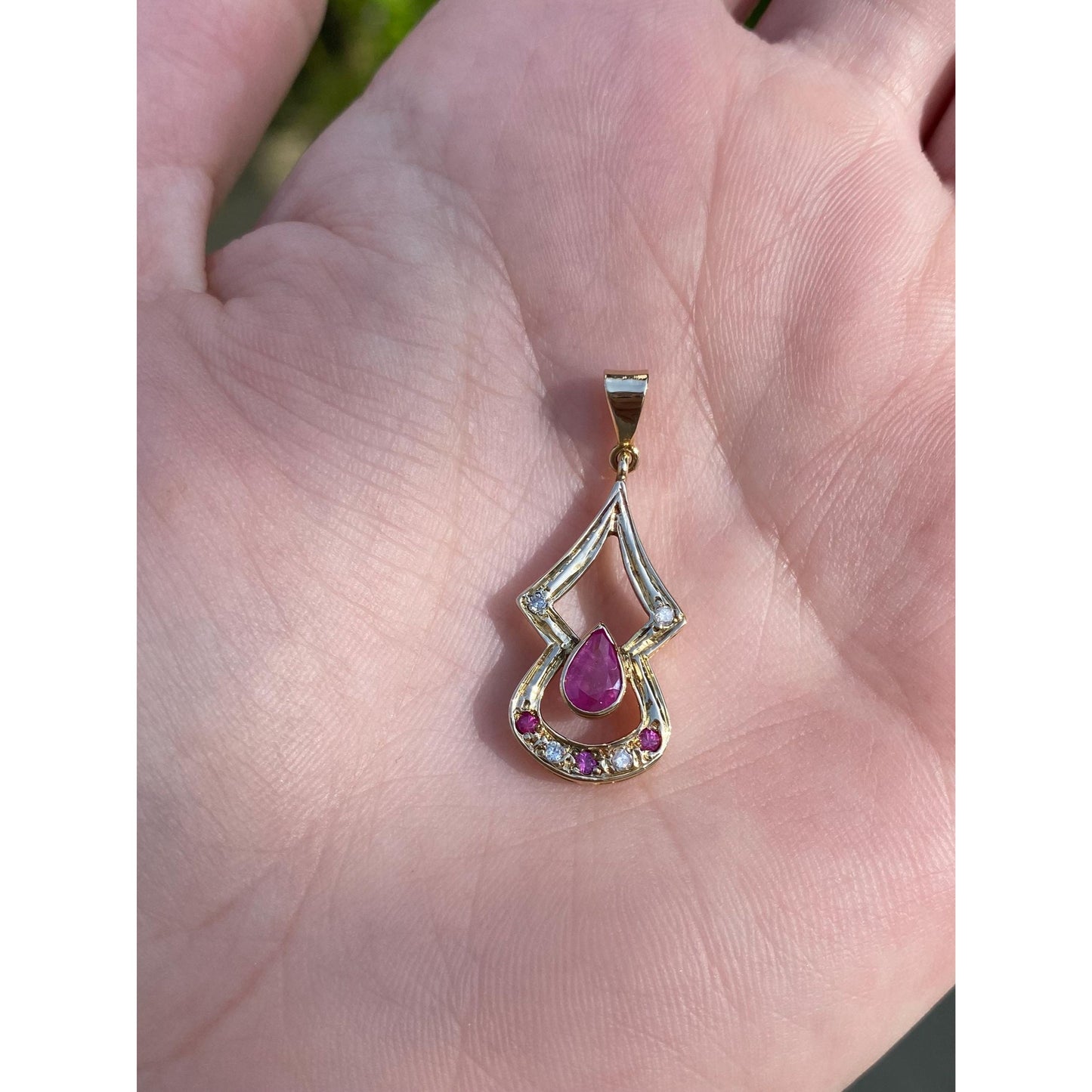 Vintage Solid 14k Yellow Gold Clear Sapphire Pink Spinel Charm