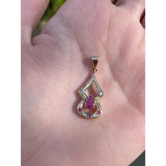 Vintage Solid 14k Yellow Gold Clear Sapphire Pink Spinel Charm