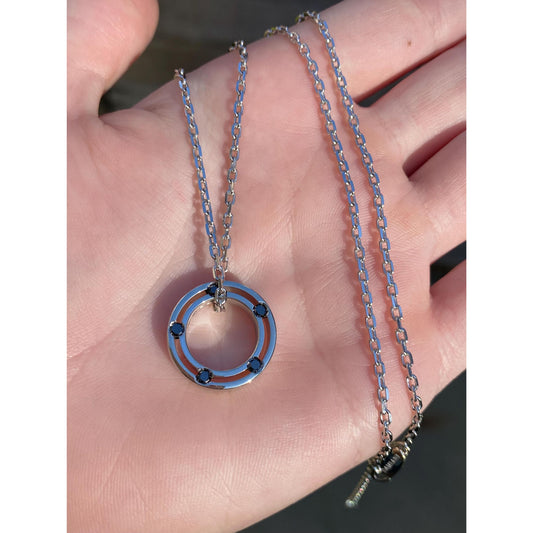 Damiani Solid 18k White Gold Black Diamond Double Sided Circle Biker Link Necklace - 21.75 inches