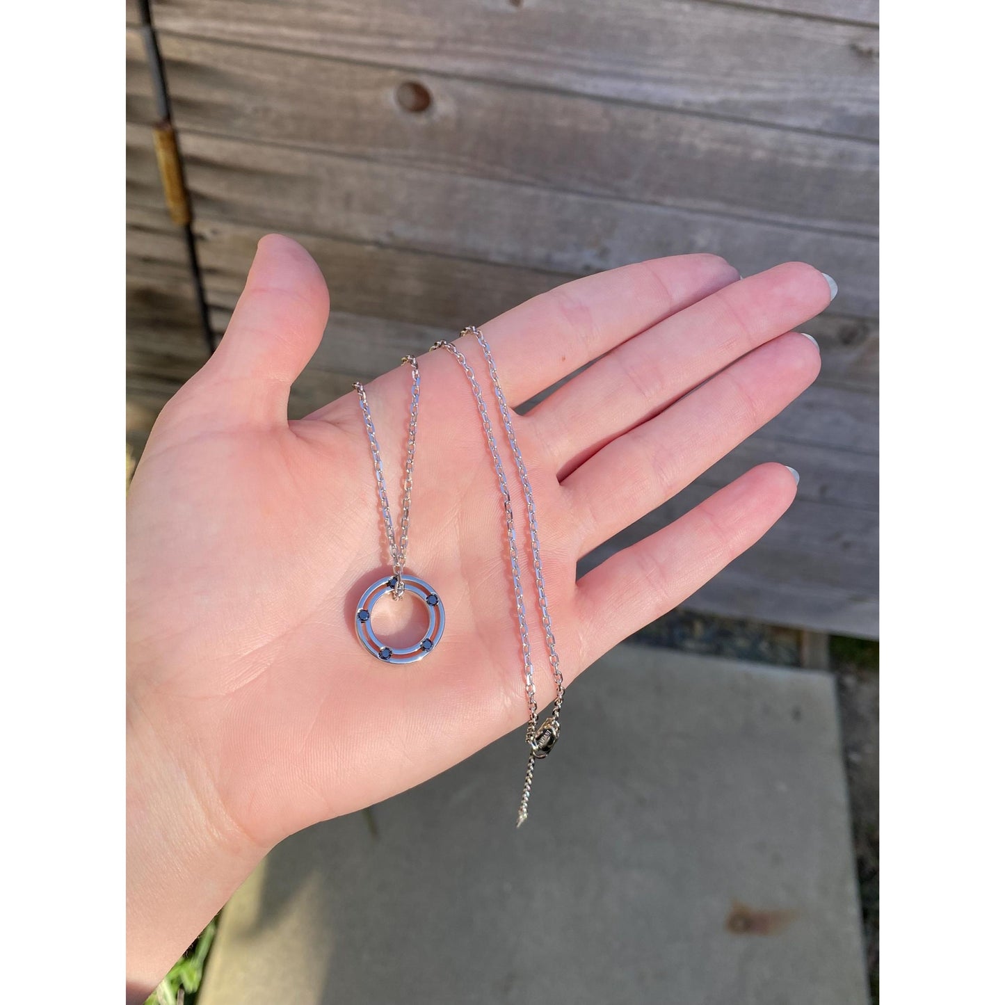 Damiani Solid 18k White Gold Black Diamond Double Sided Circle Biker Link Necklace - 21.75 inches