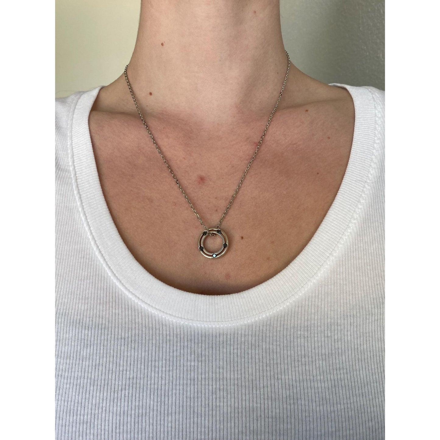 Damiani Solid 18k White Gold Black Diamond Double Sided Circle Biker Link Necklace - 21.75 inches