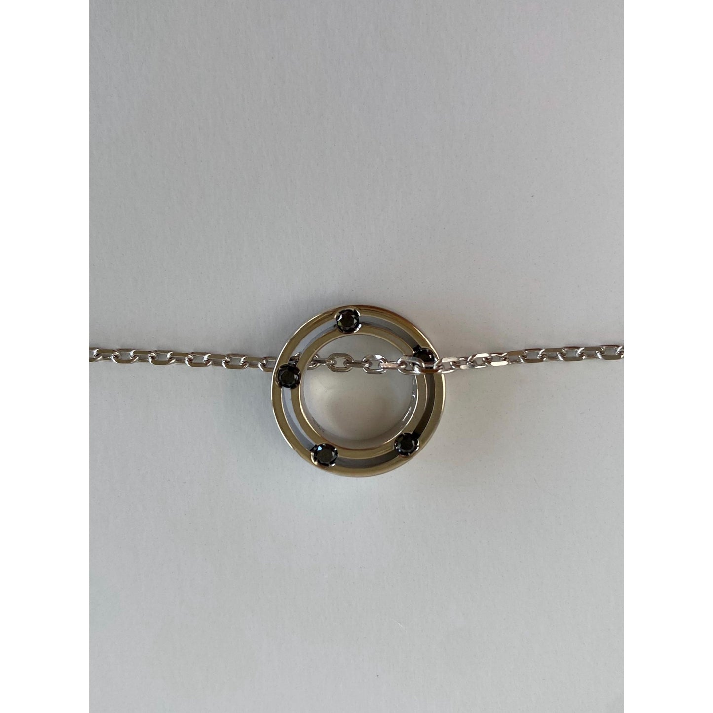 Damiani Solid 18k White Gold Black Diamond Double Sided Circle Biker Link Necklace - 21.75 inches