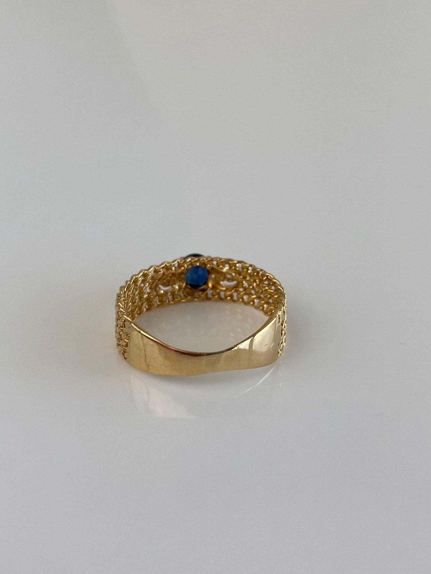 Vintage Solid 18k Yellow Gold Diamond Blue Sapphire Designed Ring Band - Size 6