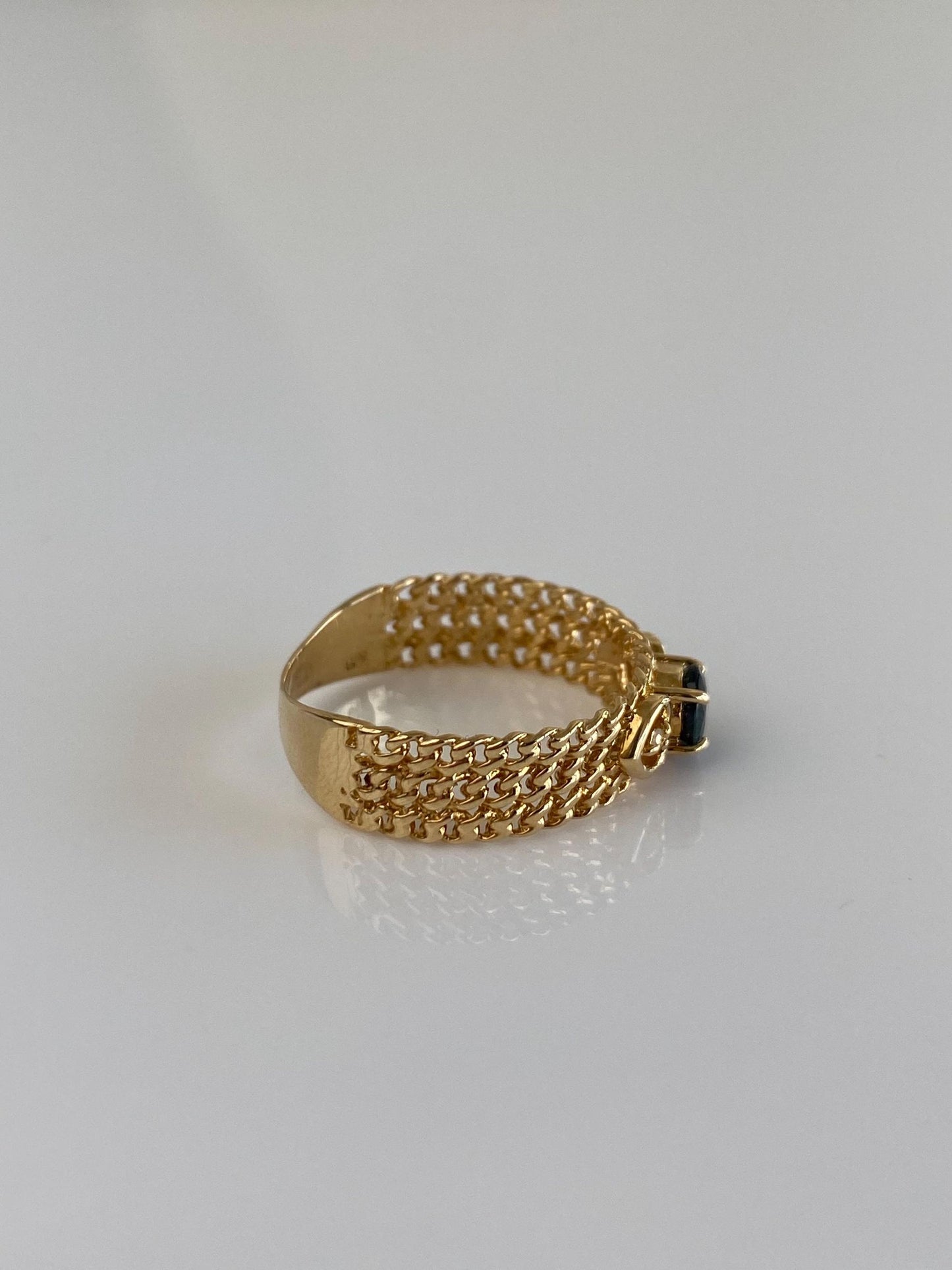 Vintage Solid 18k Yellow Gold Diamond Blue Sapphire Designed Ring Band - Size 6