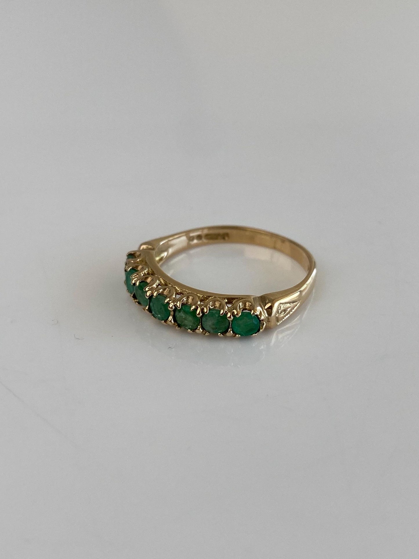 Vintage Solid 9k Yellow Gold Emerald Row Ring - Size 8