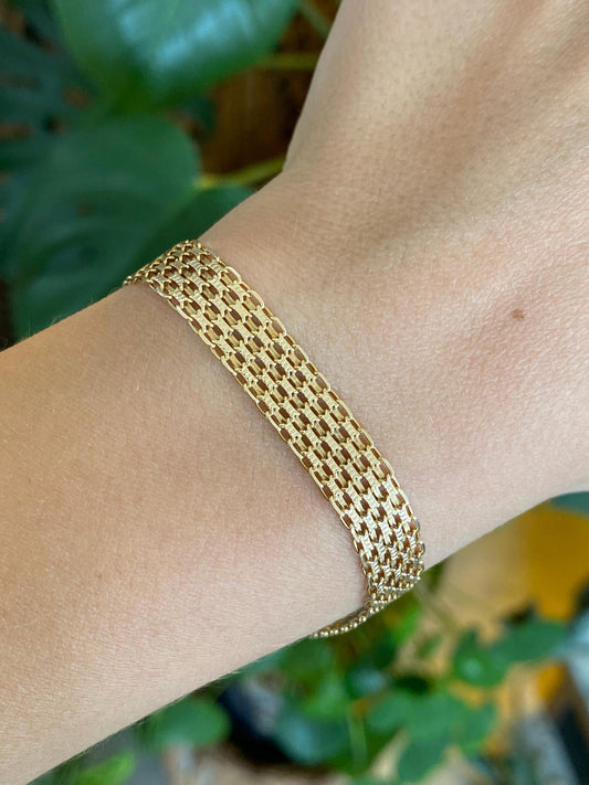 Vintage Solid 14k Yellow Gold Open Work Chain Bracelet - 7.25 inches