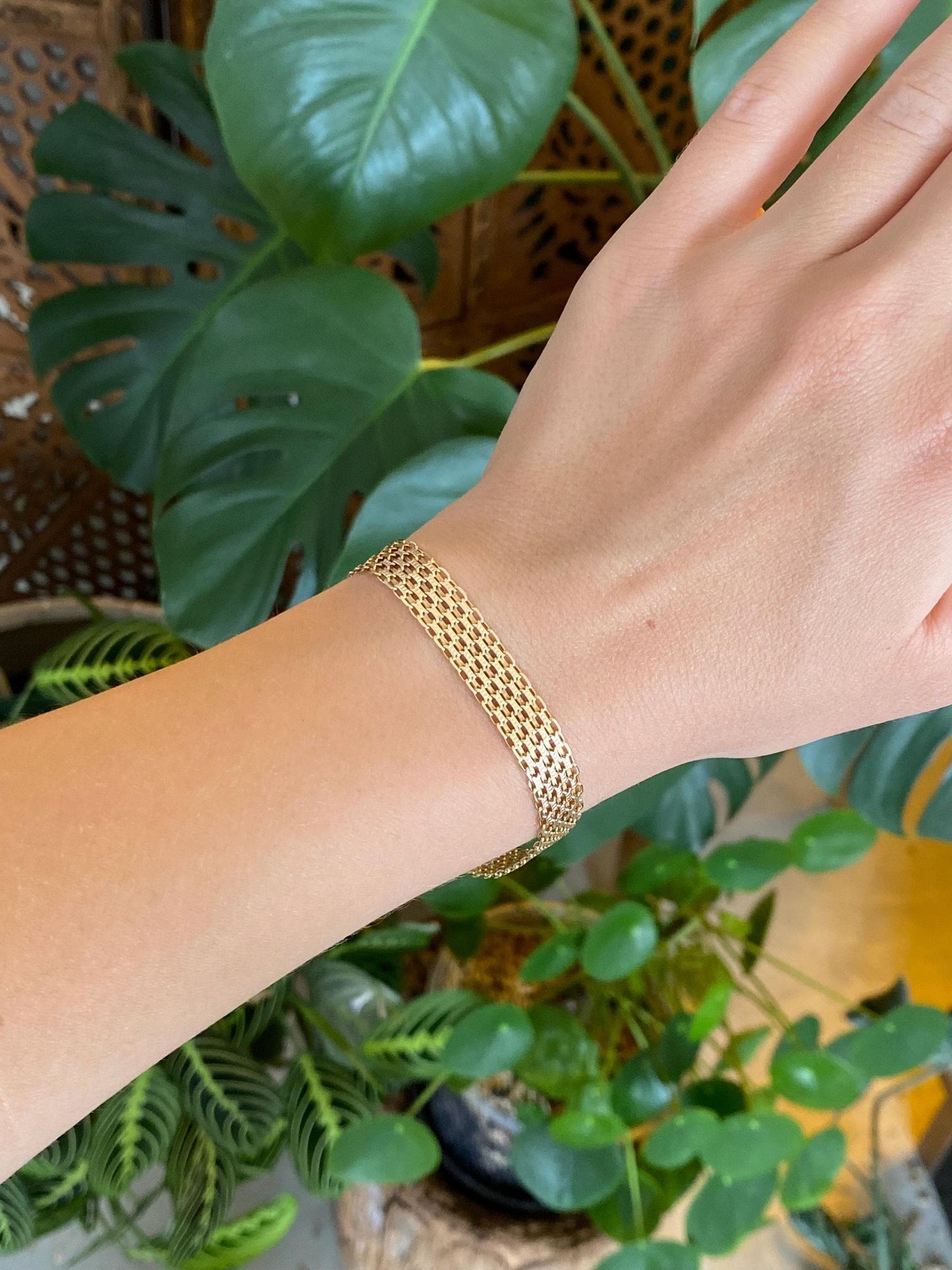 Vintage Solid 14k Yellow Gold Open Work Chain Bracelet - 7.25 inches