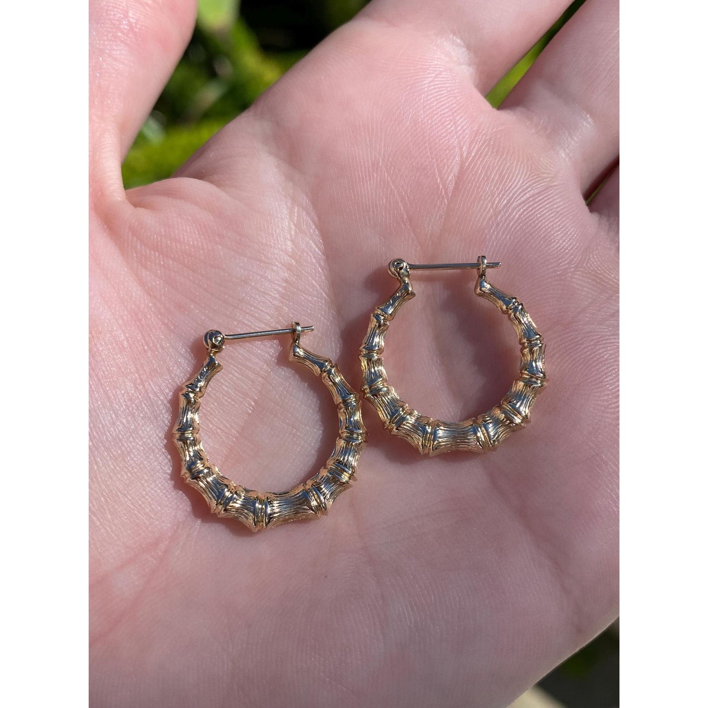 Vintage 14k Yellow Gold Bamboo Hoop Earrings