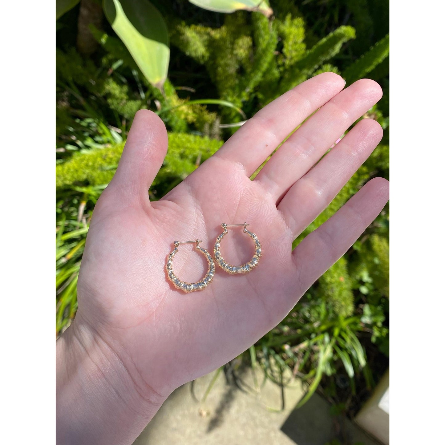 Vintage 14k Yellow Gold Bamboo Hoop Earrings