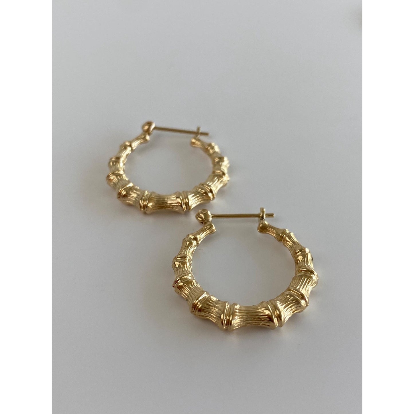 Vintage 14k Yellow Gold Bamboo Hoop Earrings