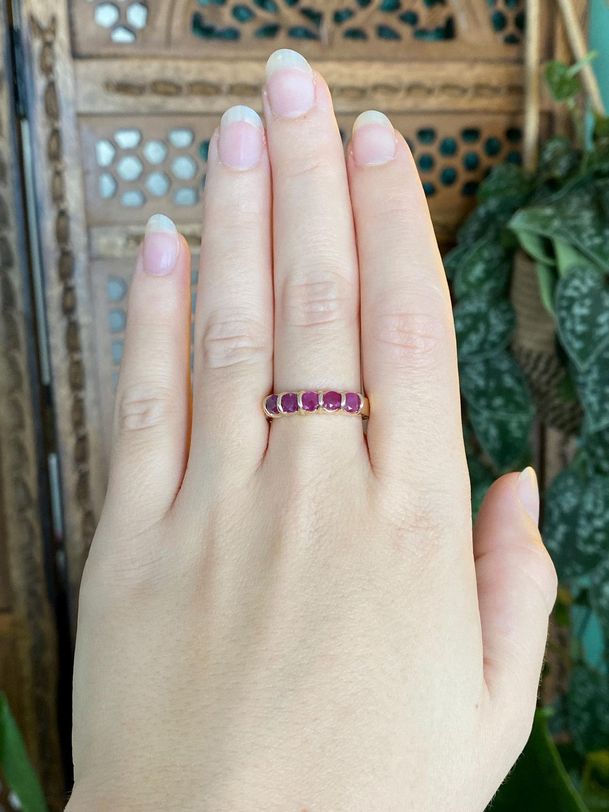 Vintage Solid 10k Yellow Gold Ruby Row Ring - Size 8.75