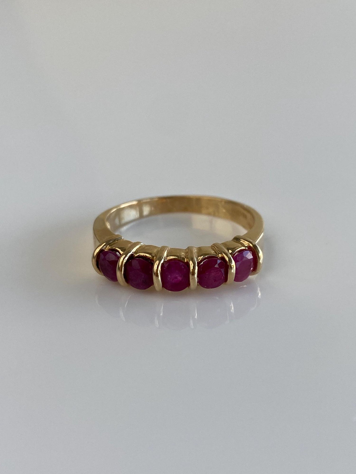 Vintage Solid 10k Yellow Gold Ruby Row Ring - Size 8.75
